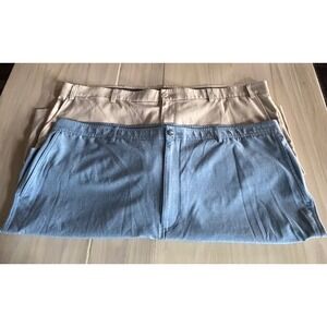 Roundtree & Yorke Performance Mens Shorts Lot 2 Size 50B Big Khaki Blue Stripe